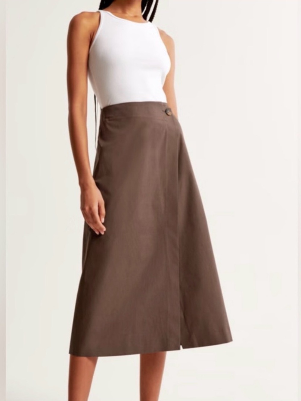 Abercrombie & Fitch Poplin Wrap Midi Skirt Mocha Brown 100% Cotton Size Small